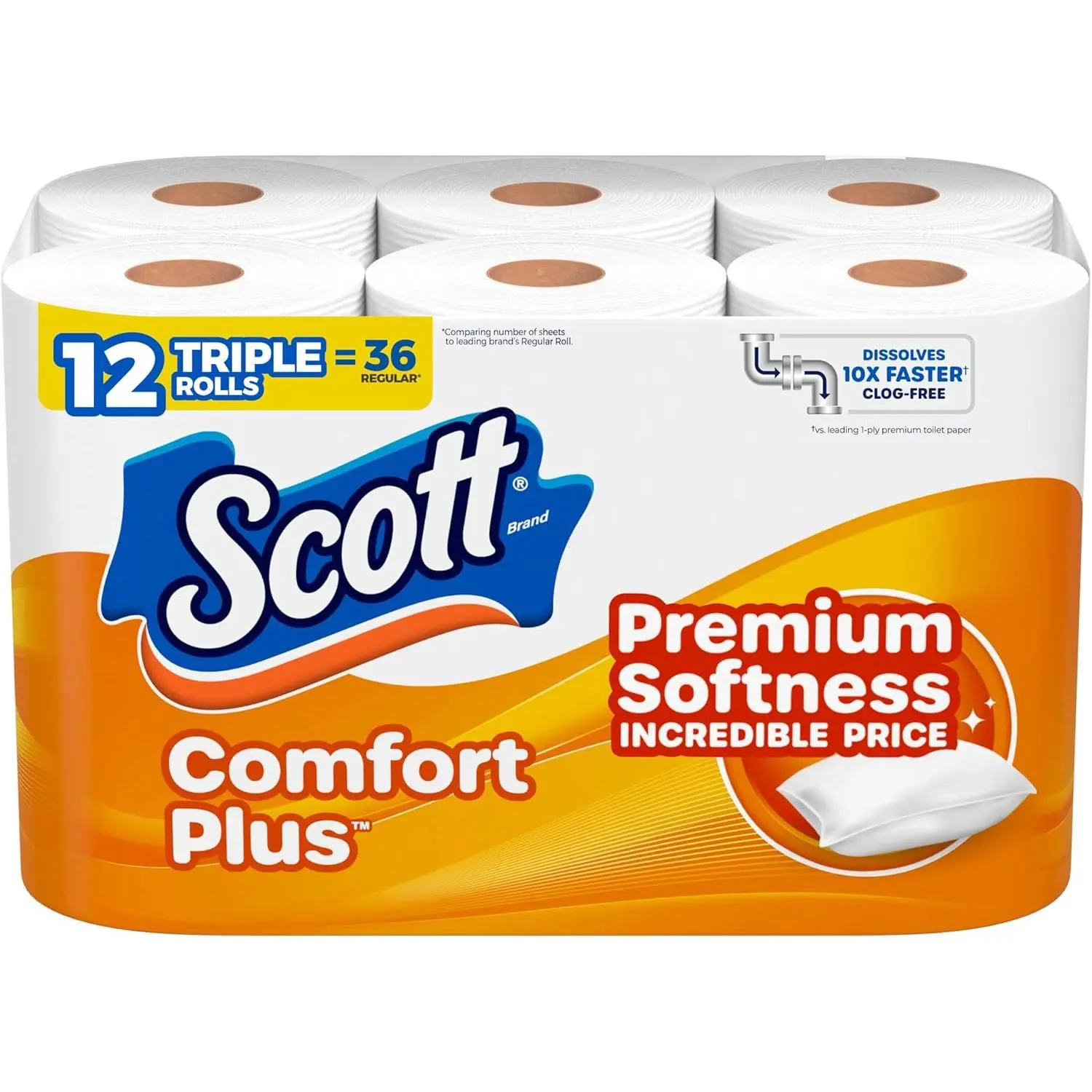 New ComfortPlus Unscented Disposable Tissues Toilet Paper - 12 Triple Rolls, 231 Sheets per Roll, 1-Ply, Septic-Safe, Soft & Strong Home Care Supply