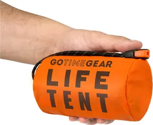 Go Time Gear Survival Life Tent - Mylar Emergency Shelter for 2 Persons with Paracord - All-Weather Protection for Camping, Hiking, and Survival Kits - Includes Emergency Whistle