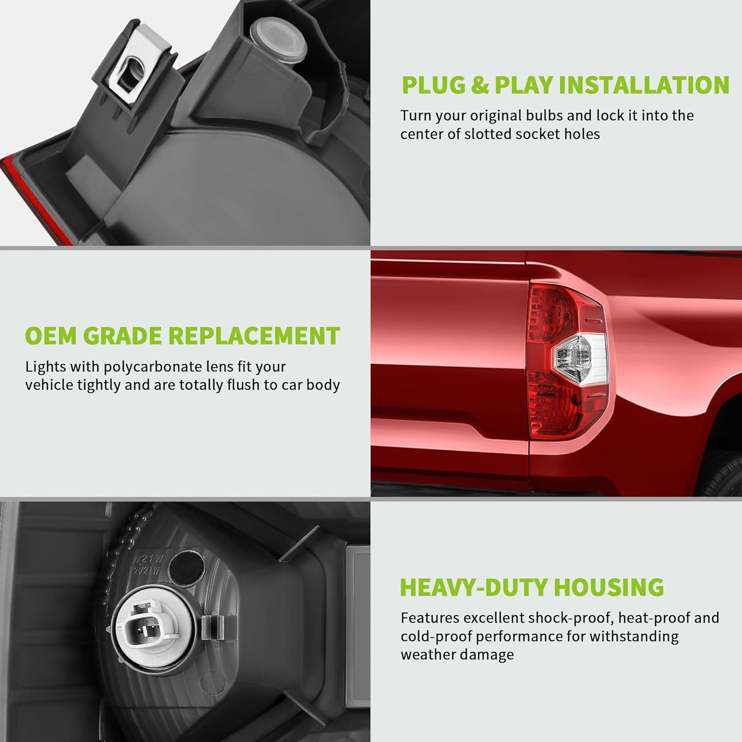 YITAMOTOR Tail Lights Assembly Compatible with 2014-2021 Tundra, Red Clear Replacement Taillights - Driver and Passenger Side