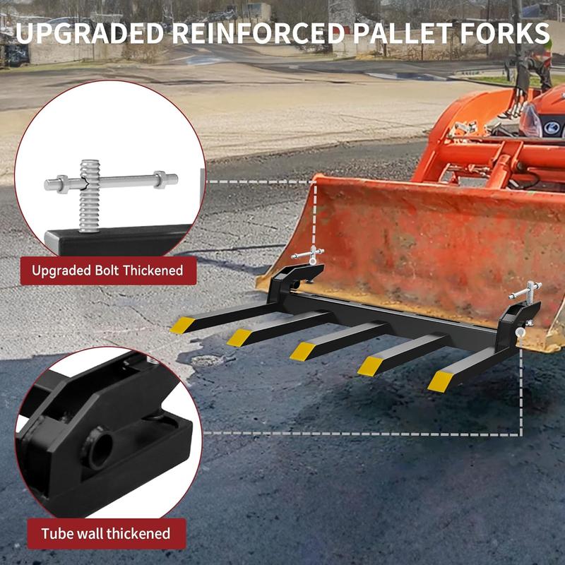YITAMOTOR Clamp on Debris Forks - 48" / 58" 2500LBS / 4000LBS Heavy Duty Quick Attach Tractor Bucket Pallet Forks with Helical Screw Design for Skid Steer, Farm, Construction, Warehouse Truck