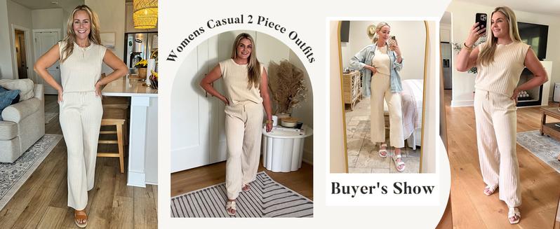 Kingapril Women's 2 Piece Knitted Set Summer Outfits Pullover Sleeveless Vest High Waist Wide Leg Trousers Casual Suit Sportswear