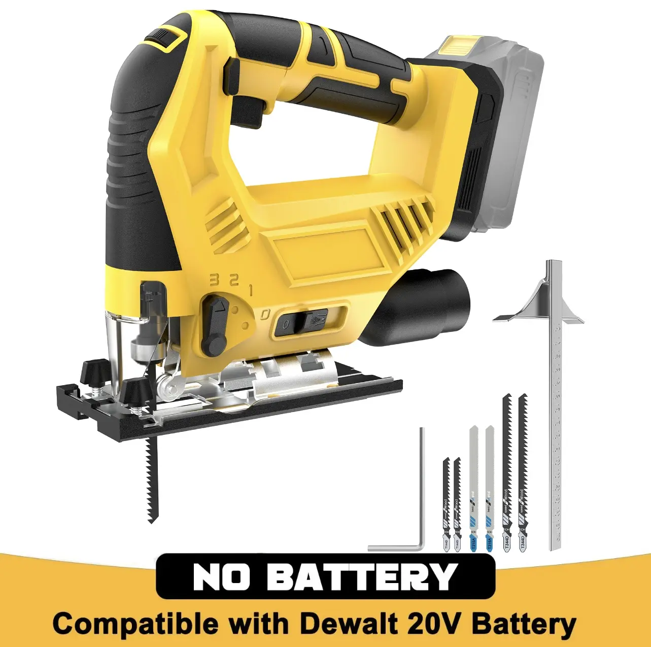 FunnyWhale Brushless Cordless Jig Saw (No Battery) - Dewalt 20V Max Battery Compatible, Variable Speed, 45° Bevel Cuts, 3 Orbital Action, Led Light, Dust Blower, Vacuum Attachment, 6 Blades Set for Wood/PVC/Metal Cutting, Variable Rpm, Rubber, Jigsaw Blad