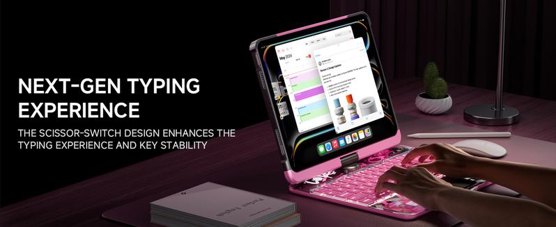 iPad Mini Case with Keyboard, 360° Rotating Design, 7-Color Backlit Keys, USB Rechargeable and Detachable Drawer Pencil Holder