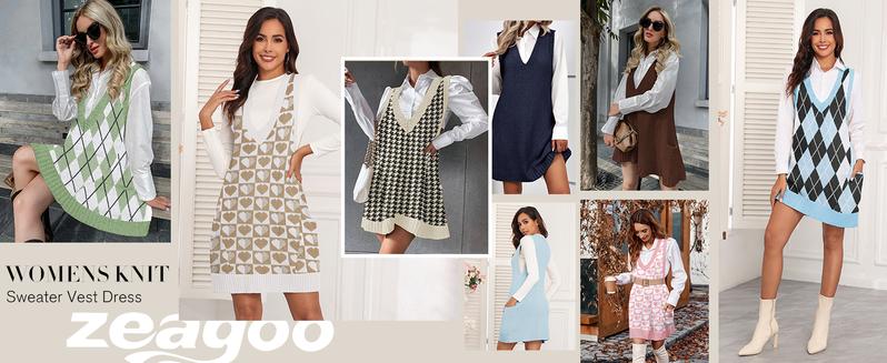 Women's Sleeveless V Neck Knit Sweater Vest Dress Casual Pullover with Side Pockets for Spring Basic Minimalist