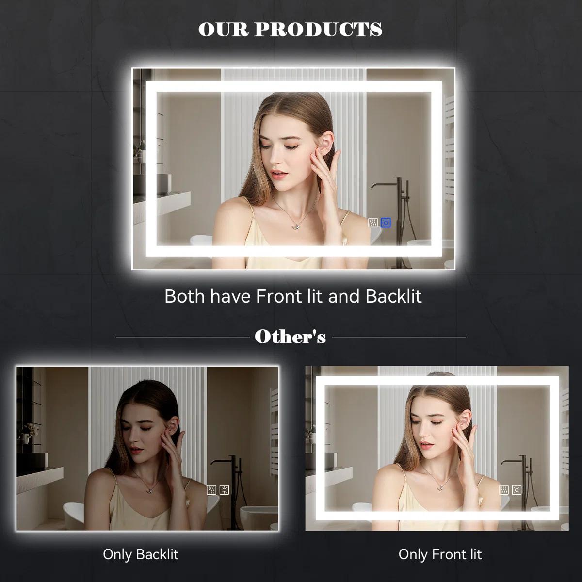 GLITGATE Bathroom Mirrors For Over Sink, Bathroom Vanity Mirror with LED Lights, Dimmable LED Bathroom Mirror with Edge Grinding, Double Touch Control, 3-Color Options, Anti-Fog, Memory, Wall Mounted (Horizontal/Vertical)