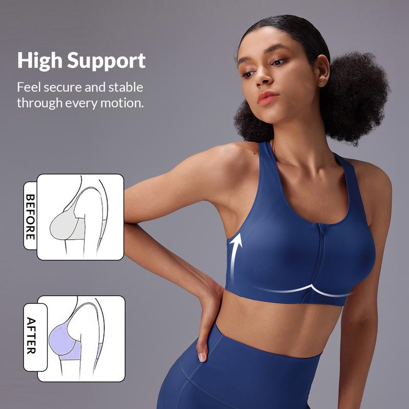 baleaf Sweatleaf Women‘’s Zip Front Closure Sports Bras Racerback Padded High Impact Yoga Workout Running Bra Activewear Pushupbra Underwear