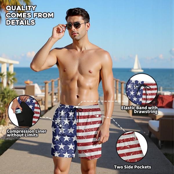 Buauty Mens Swim Trunks with Compression Liner 5 Inch Inseam Swim Shorts Quick Dry Mens Swimsuit Board Shorts with Pockets