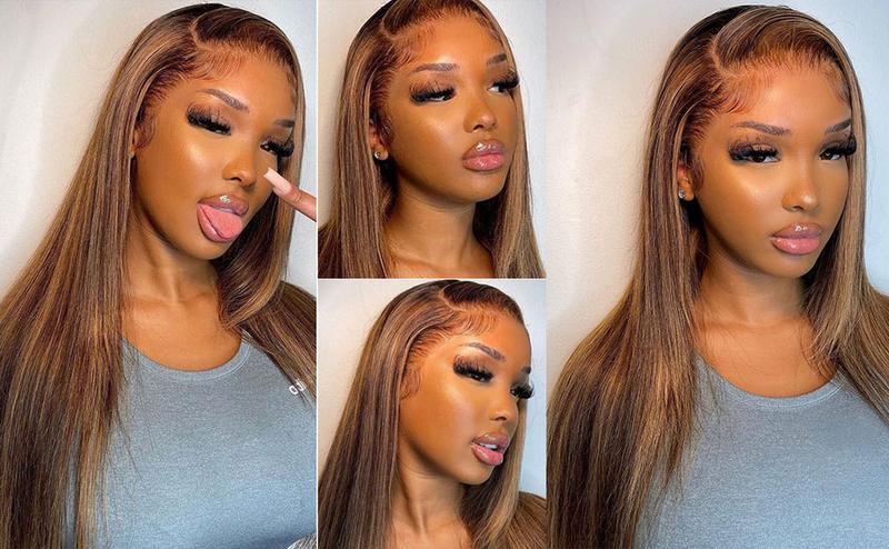 【Lemoda Outlets Deals】Lemoda Outlet Deal Highlight Straight Human Hair Lace Front Wigs 13x4 Ombre 4/27 Lace Frontal Wig 12A 180 Density Virgin Human Hair Wigs Pre Plucked