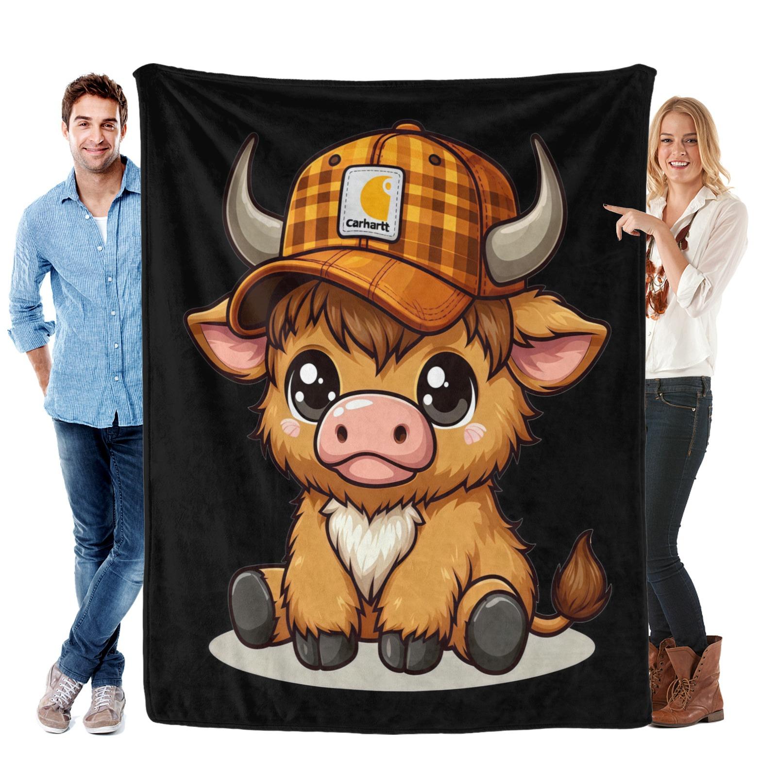 This Adorable Highland Cow Pattern Blanket Is Soft and Comfortable, Perfect for Air-conditioned Rooms. A Warm Nap Blanket Suitable for Home, Office, Travel, Camping, and Other Occasions.