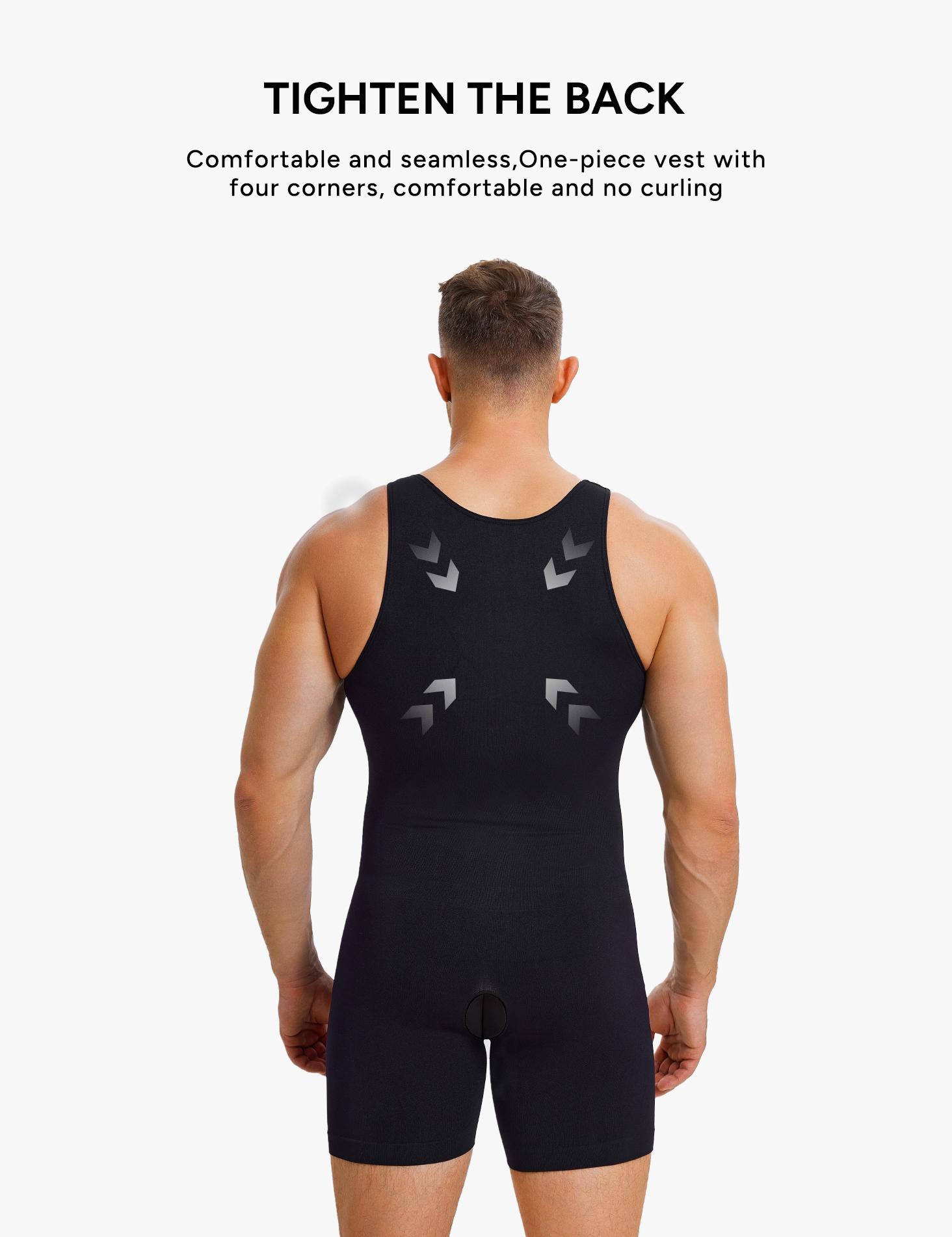 Nebility Men's High Compression Shapewear Bodysuit – U-Neck One-Piece with Tummy Control & Chest Support, Ideal for Gym & Workouts SpringStatements