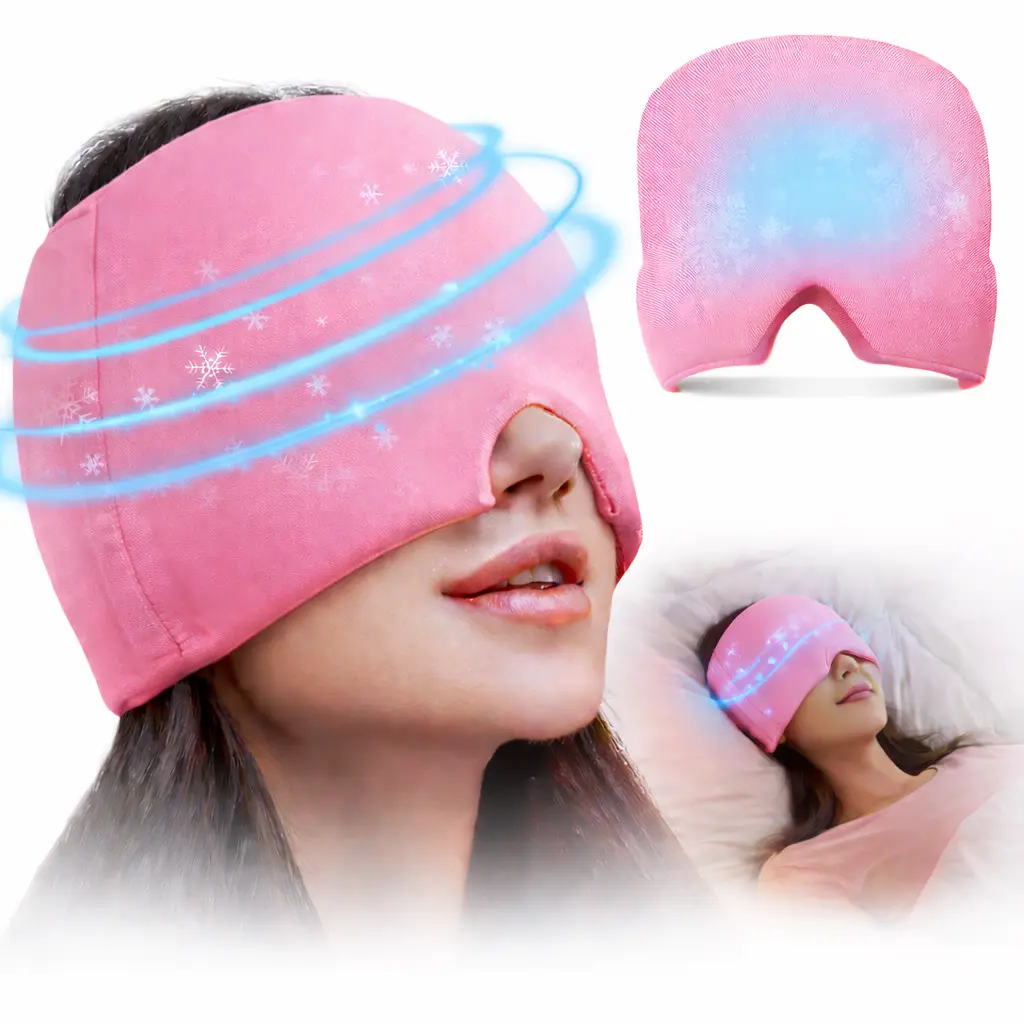 HISTORYOO Reusable Migraine Relief Cap - 360° Cool Wrap, Daily Relaxing Soothing Hot Cold Compress Therapy Pack for Headache, Hangover, Eye Strain, Puffy Eyes, Dark Circles, Stye Treatment (Chill in fridge or heat in microwave before use)