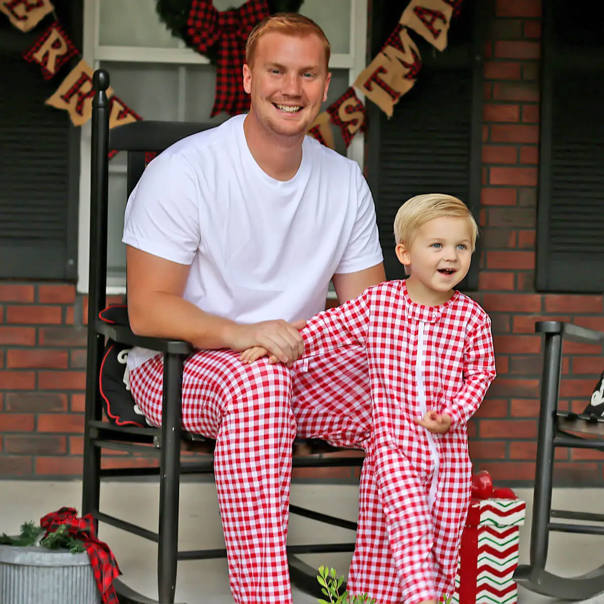 Red Gingham Knit Adult Pajama Pants - Matching Family Christmas PJs
