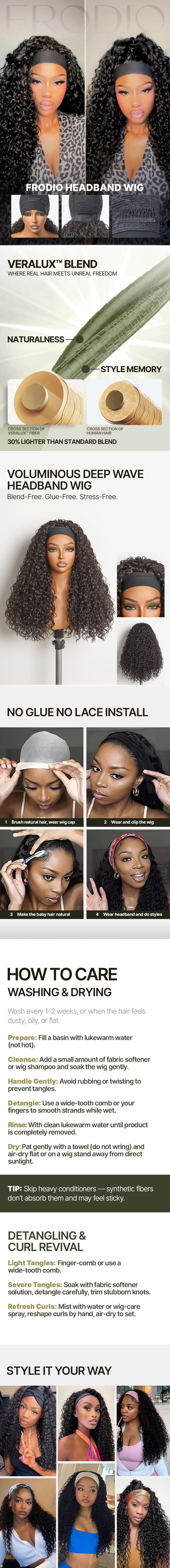 [Blend]Frodio Veralux™  Blend Human Hair 22" Deep Wave Headband Wig – Glueless, Beginner-Friendly, Curly Elastic Band Wig Valentine's Day