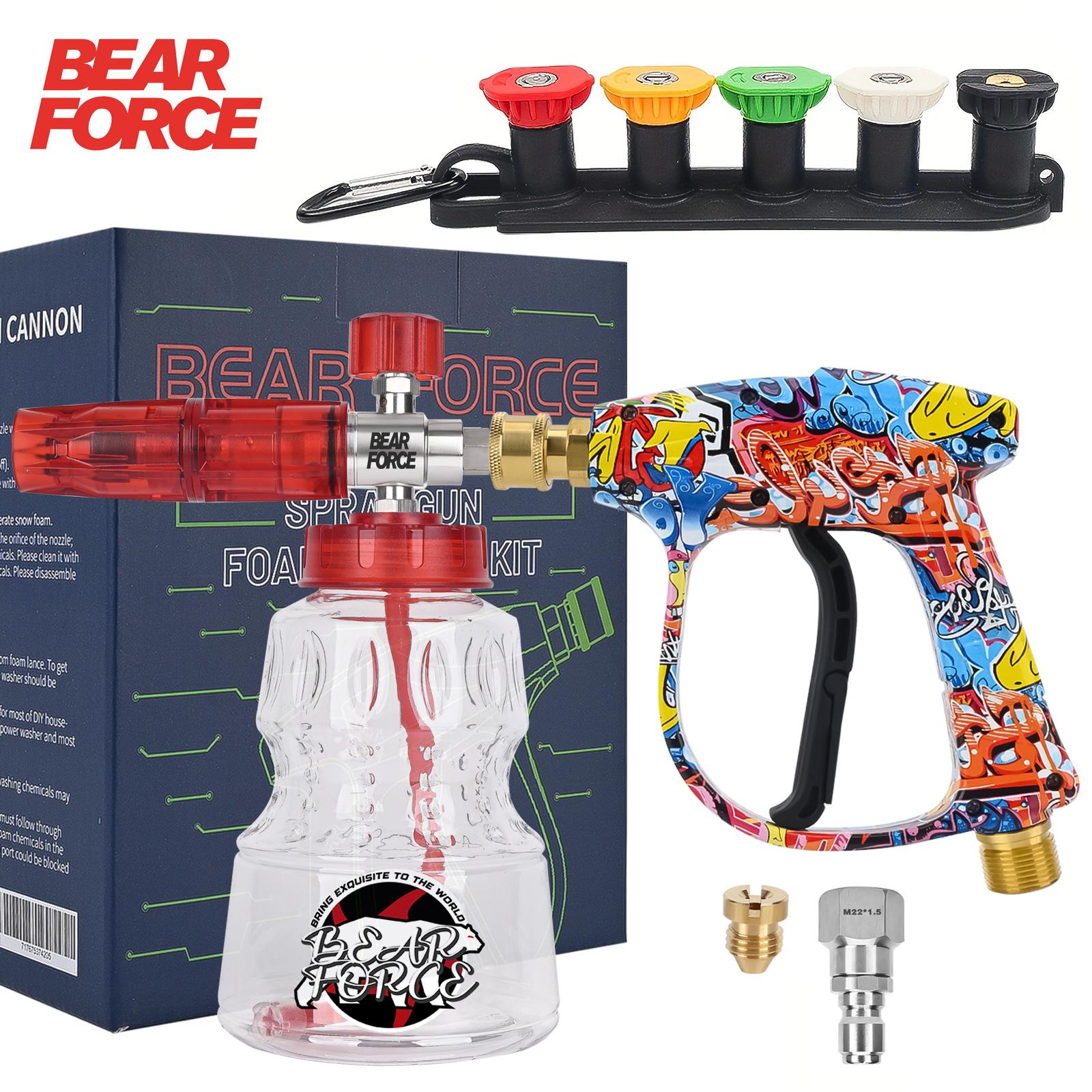 BEAR FORCE High Pressure Washer Foam Cannon Kit 3000PSI, FOR PRESSURE WASHER, Spray Gun Power Washer Short Handheld with M22 Inlet-14mm & Foam Cannon Foam Gun with 5 Nozzles Tips #035 & 3/8'' Quick Connector, Snow Foam Lance, 1 Liter, Car Washing BEAR FORCE High Pressure Washer Foam Cannon Kit 3000PSI, FOR PRESSURE WASHER, Spray Gun Power Washer Short Handheld with M22 Inlet-14mm & Foam Cannon Foam Gun with 5 Nozzles Tips #035 & 3/8'' Quick Connector, Snow Foam Lance, 1 Liter, Car Washing