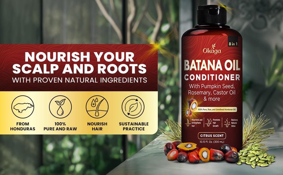 Okaga Batana Oil Conditioner - Support Hair Growth, Hydration, & Shine - 8 in 1 Formula of Natural & Organic Ingredients for Healthy Hair - (300 mL)