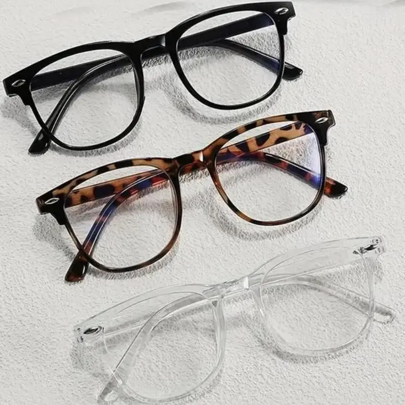Unisex Glasses 3-Pack, Vintage-Inspired Solid Plastic Frames with a Retro Flat Frame Design & Anti-Blue Light Lenses, Unisex Appeal, Plastic Material, Women, Minimalist