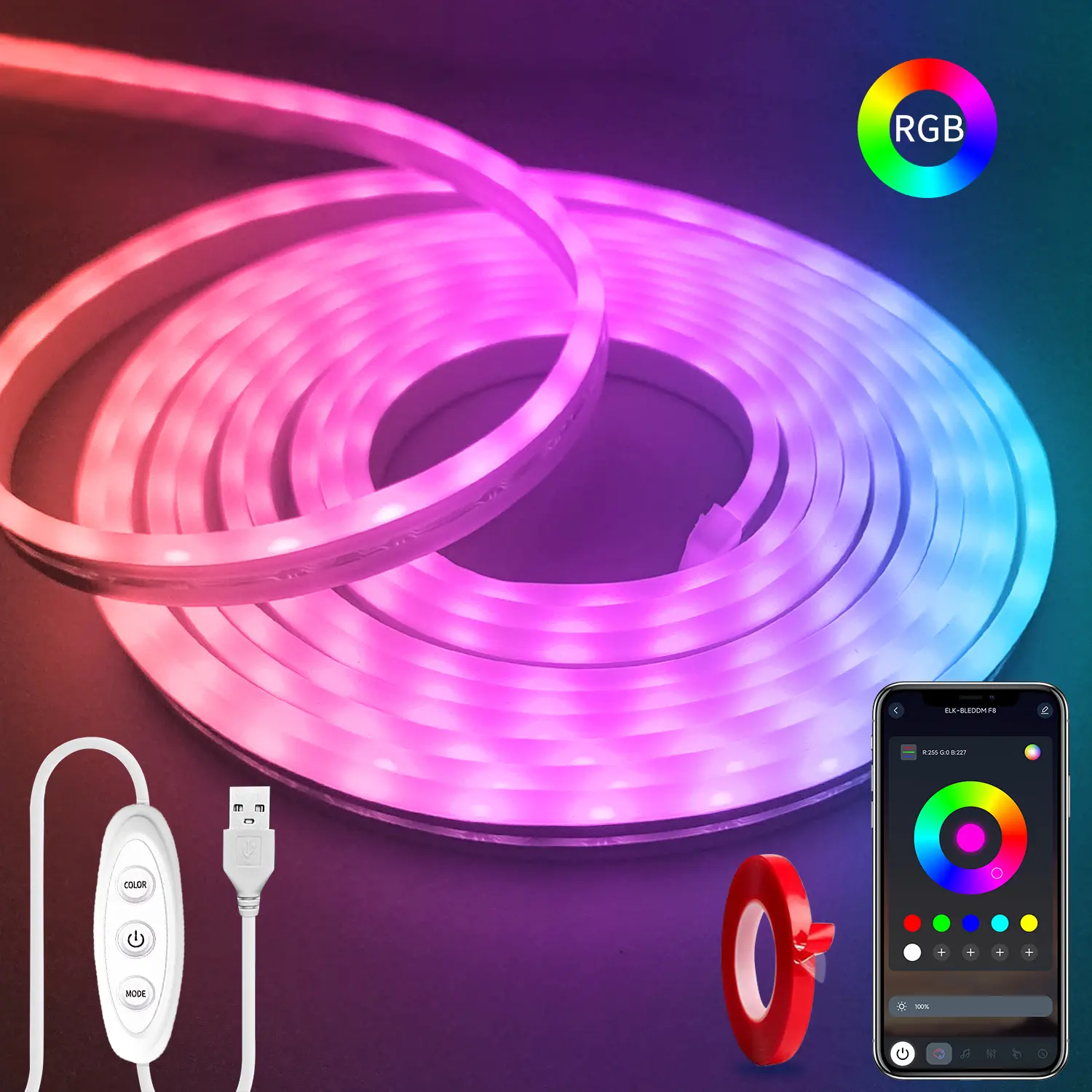 Yocrostar LED Neon Rope Lights - 5V USB Powered, Music Sync Color Changing, APP Controlled, IP65 Waterproof RGB Led Strip, Fairy Lights, Mood Lighting, Decorative Colorful Lights for Bedroom, Cabinet DIY Home Improvement