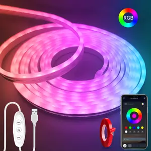 LED Neon Lights，USB Powered LED Strip Lights，5V Music Sync Color Changing Rope Light with APP Control，IP65 Waterproof RGB Rope Lights for Bedroom，Cabinet,Kitchen, DIY Lighting