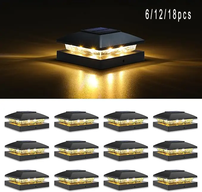 6Pack Waterproof Solar Lights for 4x4 Fence Posts Dusk to Dawn Auto On Off LED Post Cap Lights All Weather Deck Lighting for Outdoor Garden