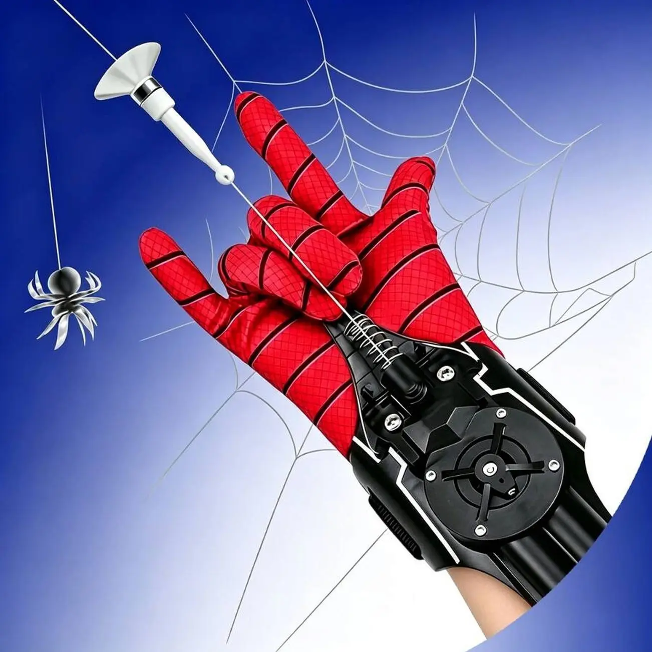 Black Wrist Web Launcher Toy with 8 ft String and Wearable Glove for Roleplay, Costume and Interactive Games