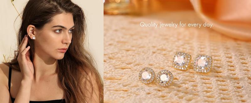 Fansilver Halo Stud EarringsCubic Zirconia Stud Earrings Round Square Stud Earrings Set for Women Men men woman unisex earring