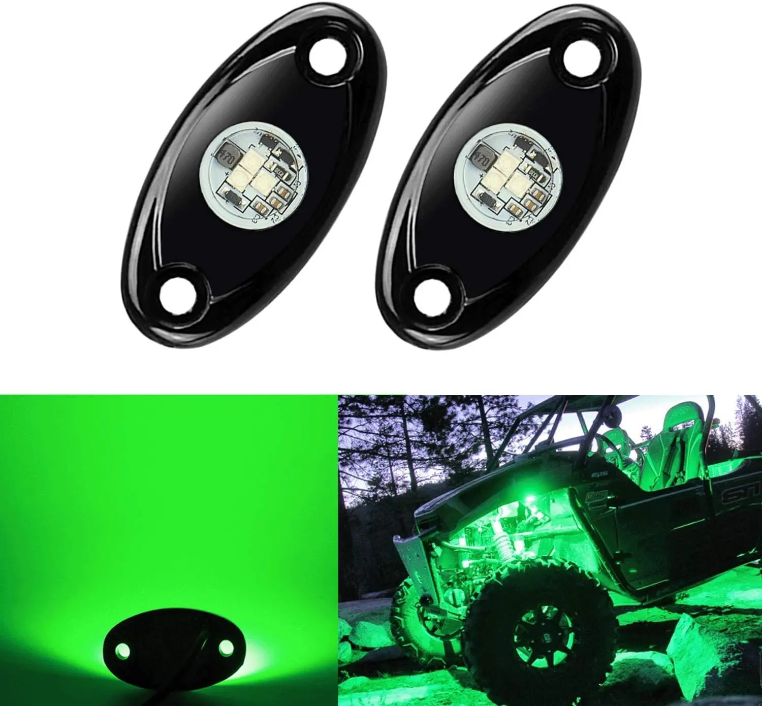 9W LED Rock Lights, Aluminum 2-Pod Waterproof Underglow Lamp for Car Cruisers, ATV & All Vehicles, 12-24V Corrosion-Resistant DIY Mount Boat Underbody Decorative Lighting (Green), Led Light, Pods