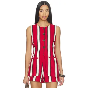 SIMONMILLER Del Mar Linen Vest in Venetian Red Stripe