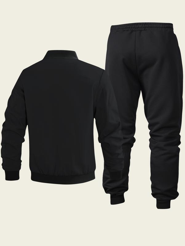 Men's Baseball Collar Casual Set 2-Piece Fashion Zipper Jacket & Drawstring Sweatpants Minimalist Trendy Design with Galloping Horse Print Ideal for Sports & Everyday Wear