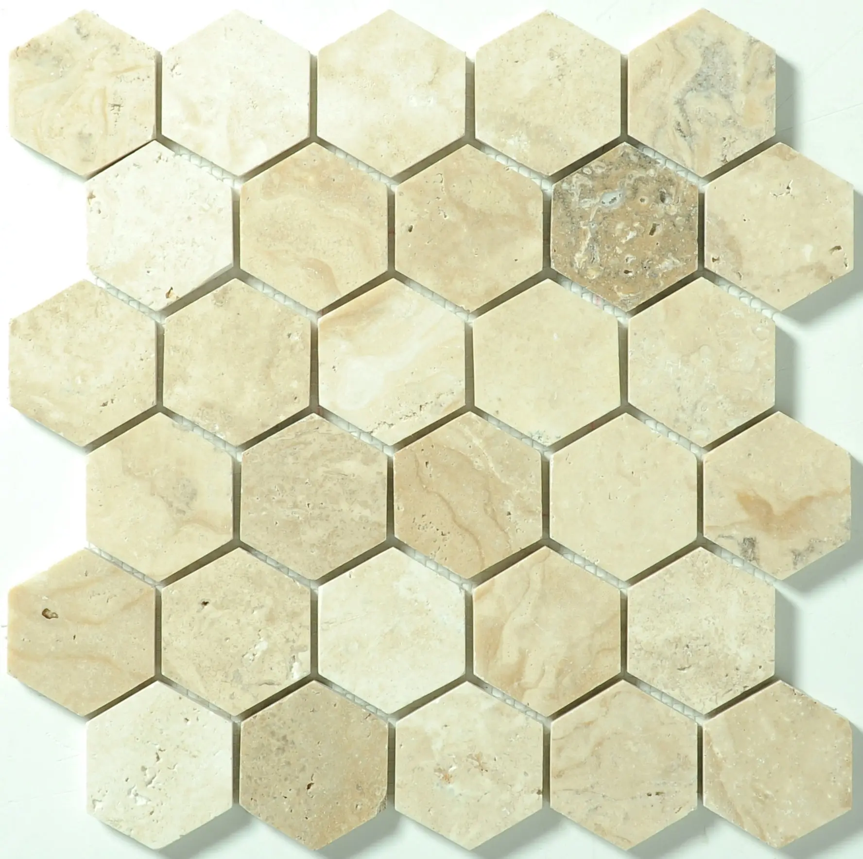 Honed Hexagonal Travertine Mosaic Tile - 2x2 in, Coastal Seaside Style for Residential Backsplash, Flooring (Ideal for Homeowners)