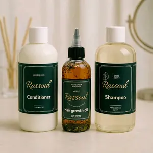 Rassoul Royal Roots Trio - Sulfate-Free Shampoo, Goat Milk Conditioner & Hair Growth Oil - Tea Tree & Peppermint Infused - Organic Repairing Cleanser Set