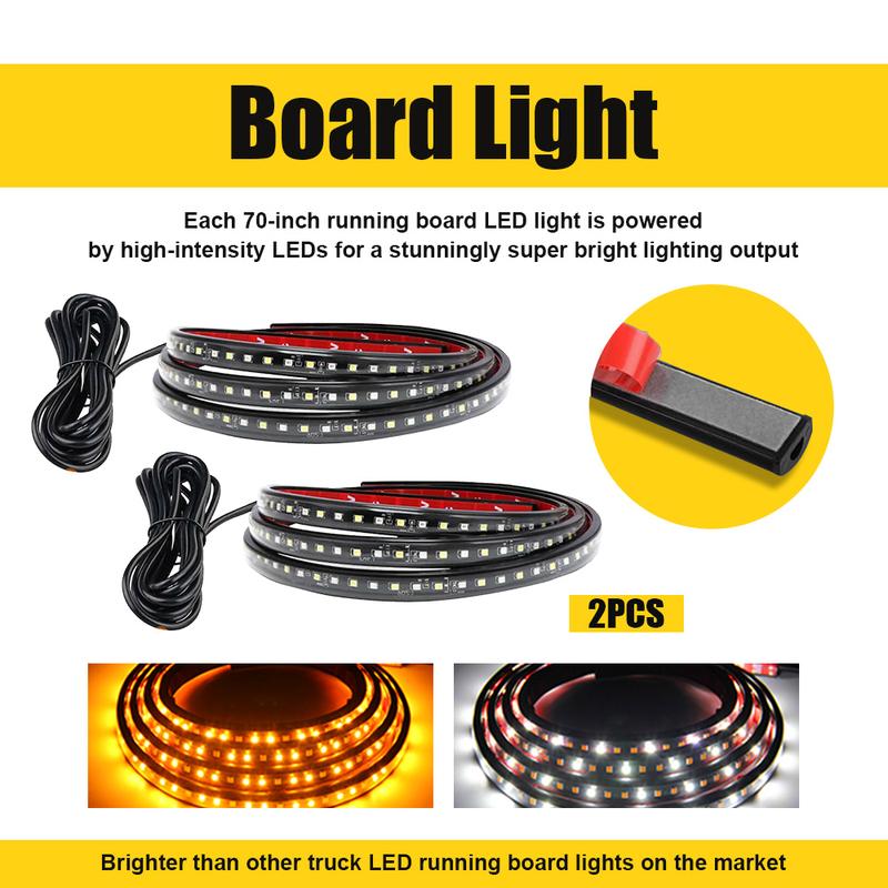 2x 70" Running Board LED Light DRL Side Step Strip Bar Amber White Turn Signal