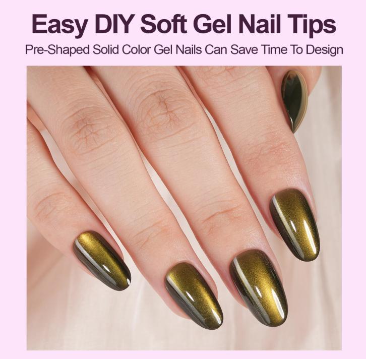 150Pcs Cat Eye Press on Nails, Plauva Short Oval Cat Eye Nail Tips, Glossy Glitter Fake Nails, Soft Gel Stick On Nails for Women and Girls 15 Sizes