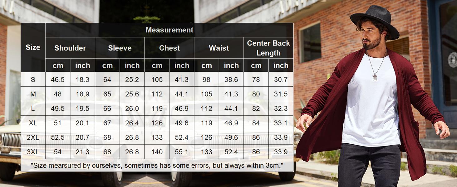 Coofandy Men's Black Ruffle Shawl Collar Cardigan Open Front Lightweight Long Length Drape Cape with Pockets Casual Fashionable Long Sleeve Tops