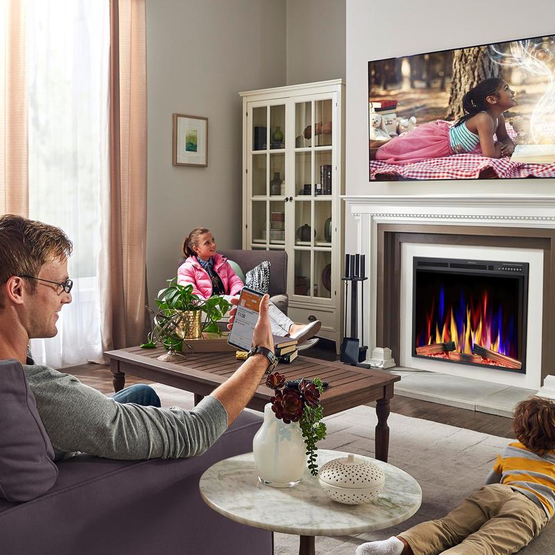 R.W.FLAME 36"&39'' Electric Fireplace Insert, Adjustable 5 Flame Colors, 12 Log Colors, 5 Flame Speeds and Brightness, Remote Control, Timer, Adjustable Temperature from 50°F to 99°F, 750W/1500W