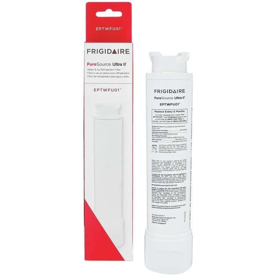 Frigidaire EPTWFU01 PureSource Ultra II Refrigerator Water Filter - Carbon Block, Chlorine Reduction, Impurity Removal, 1 Count, White