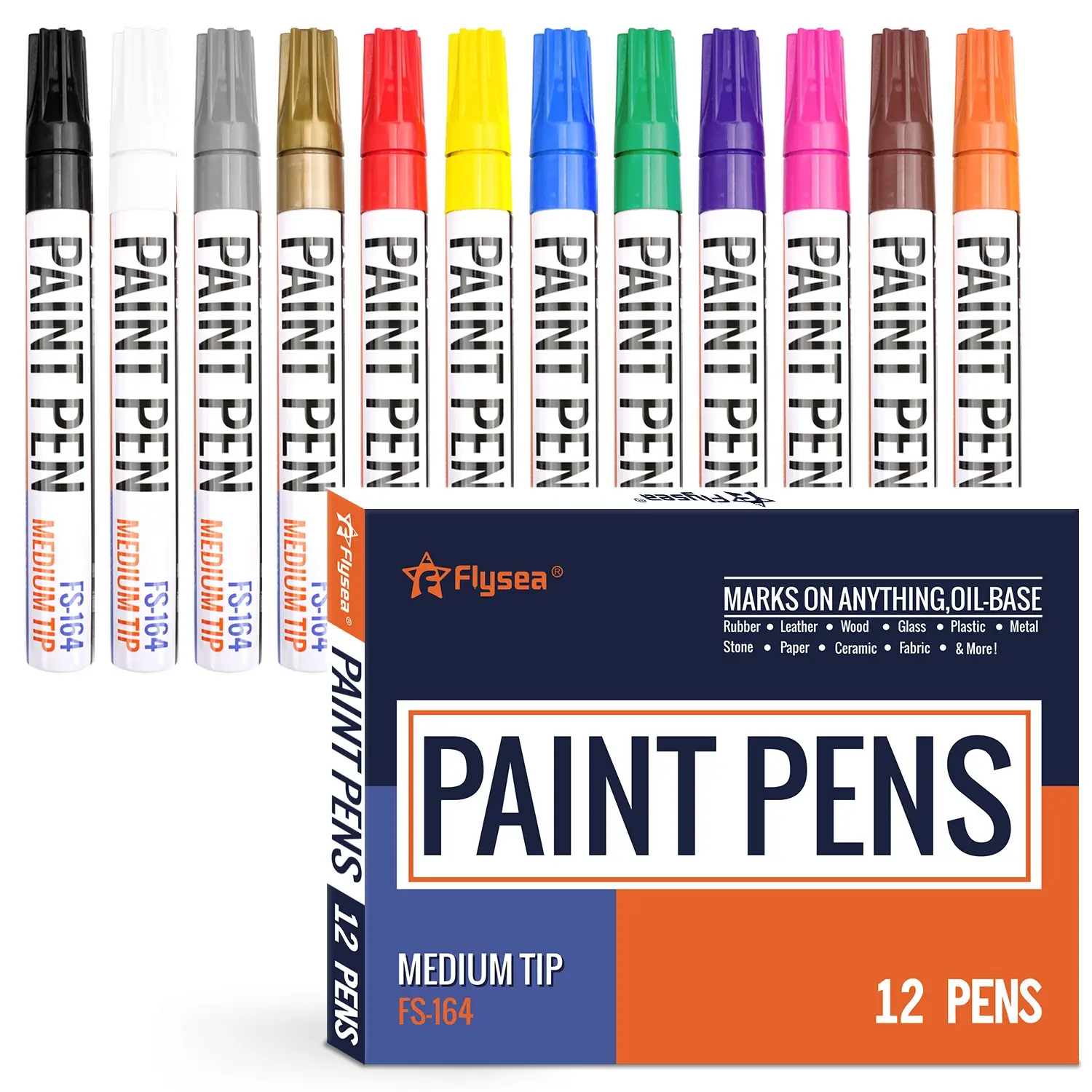 12 Color Quick-Drying Permanent Paint Pens, Waterproof Formula Oil-Based Markers Set, Ideal for Tires, Rocks, Wood, Glass, DIY Crafts, All Surfaces