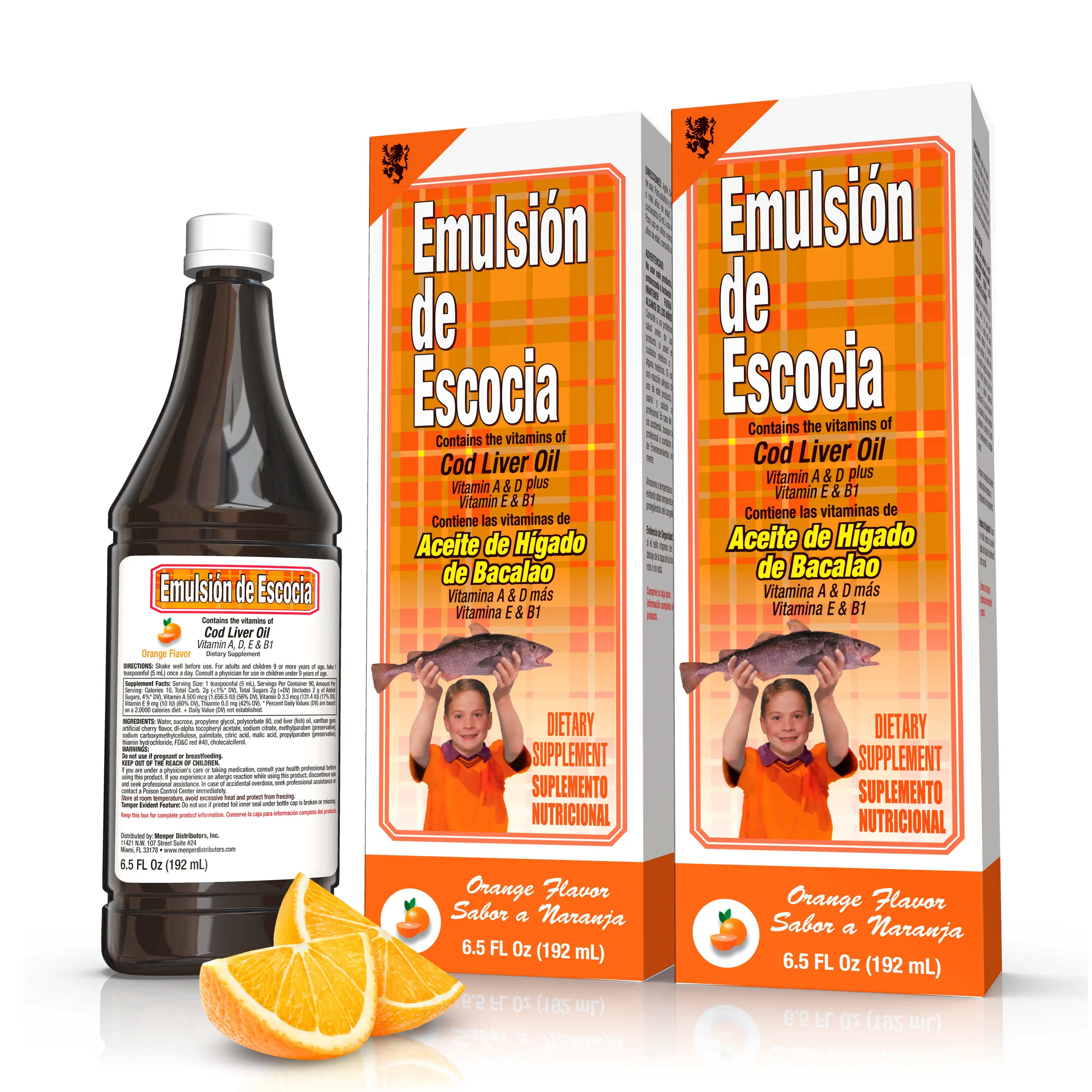 Emulsion de Escocia Kids Wellness Strawberry Banana Dietary Liquid Supplement - 2 Bottles (6.5 fl oz Each) with Orange Vitamin A, Cod Liver Oil, Water - Children's Bone Health, Balanced Nutritional Children Vitamins & Supplements, Digestive Support, Immun