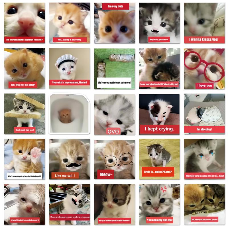 50 PCS Premium Cute Cat Meme Stickers - Funny Meme Cats,  Perfect for Decorating Phone Case, Laptop, Skateboard, Gift Idea