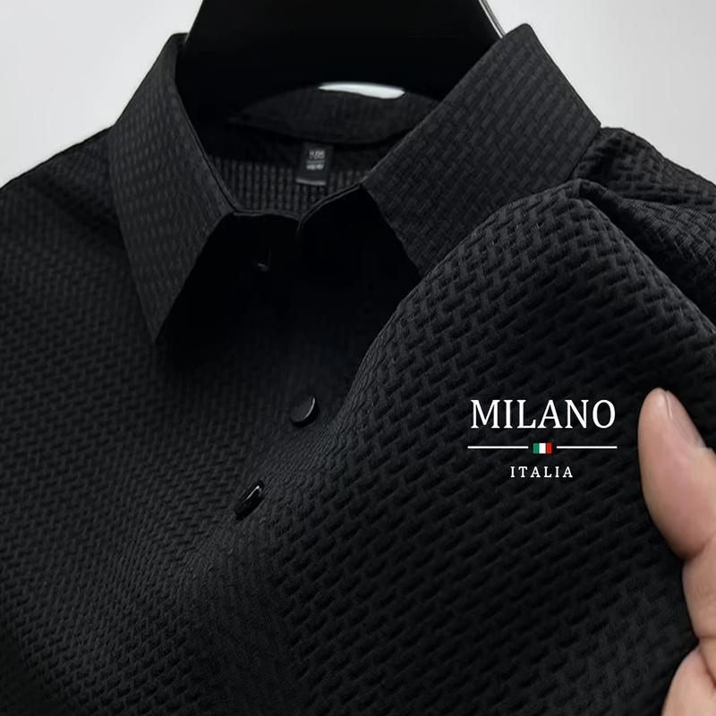 Luxury business shirt, solid color elegant design modern formal shirt, breathable lightweight material comfortable and well-fitting, short sleeve collar design, suitable for business wear, formal casual wear, and men's fashion items