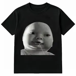 Cotton Funny AI Baby Holding Laugh Meme Viral Trend T-Shirt for Casual Wear & Trendy Outfits Comfortable Breathable Design Pure Cotton Fabric Soft and Light Loose Round Neckline