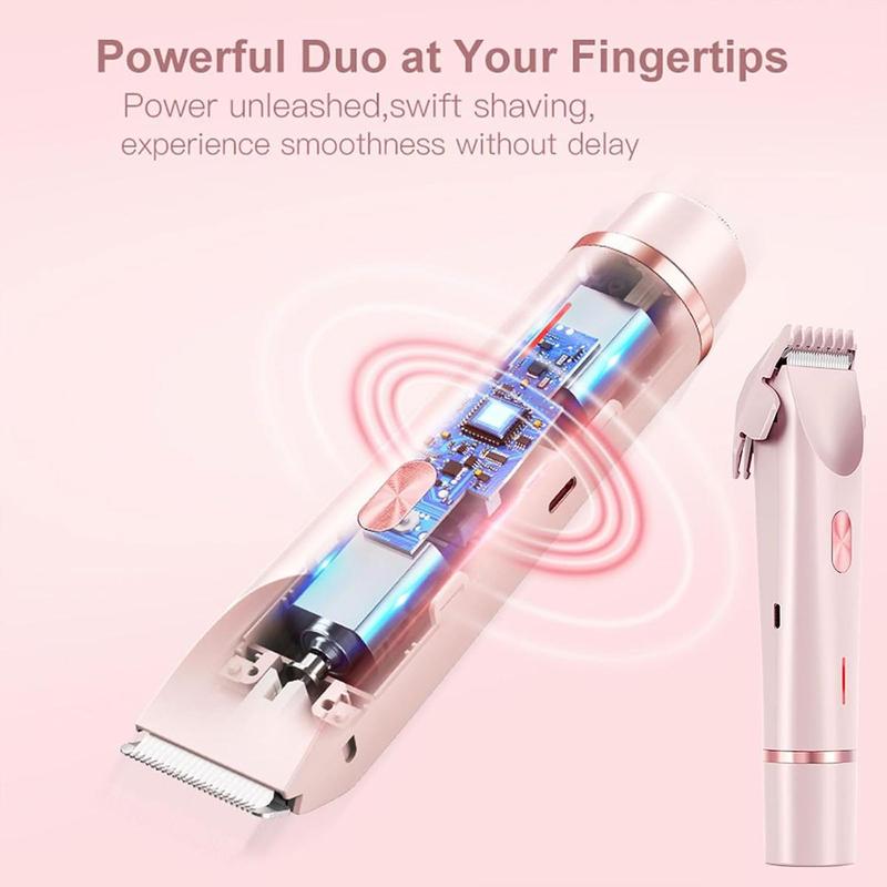 Bikini Trimmer for Women, Electric Shaver and Razor Rechargeable 2-in-1 Body and Facial Epilator, Dual Heads for Painless Trimming of Pubic Hair, Face, Underarms and Legs, Summer Gift, Shaver for Women