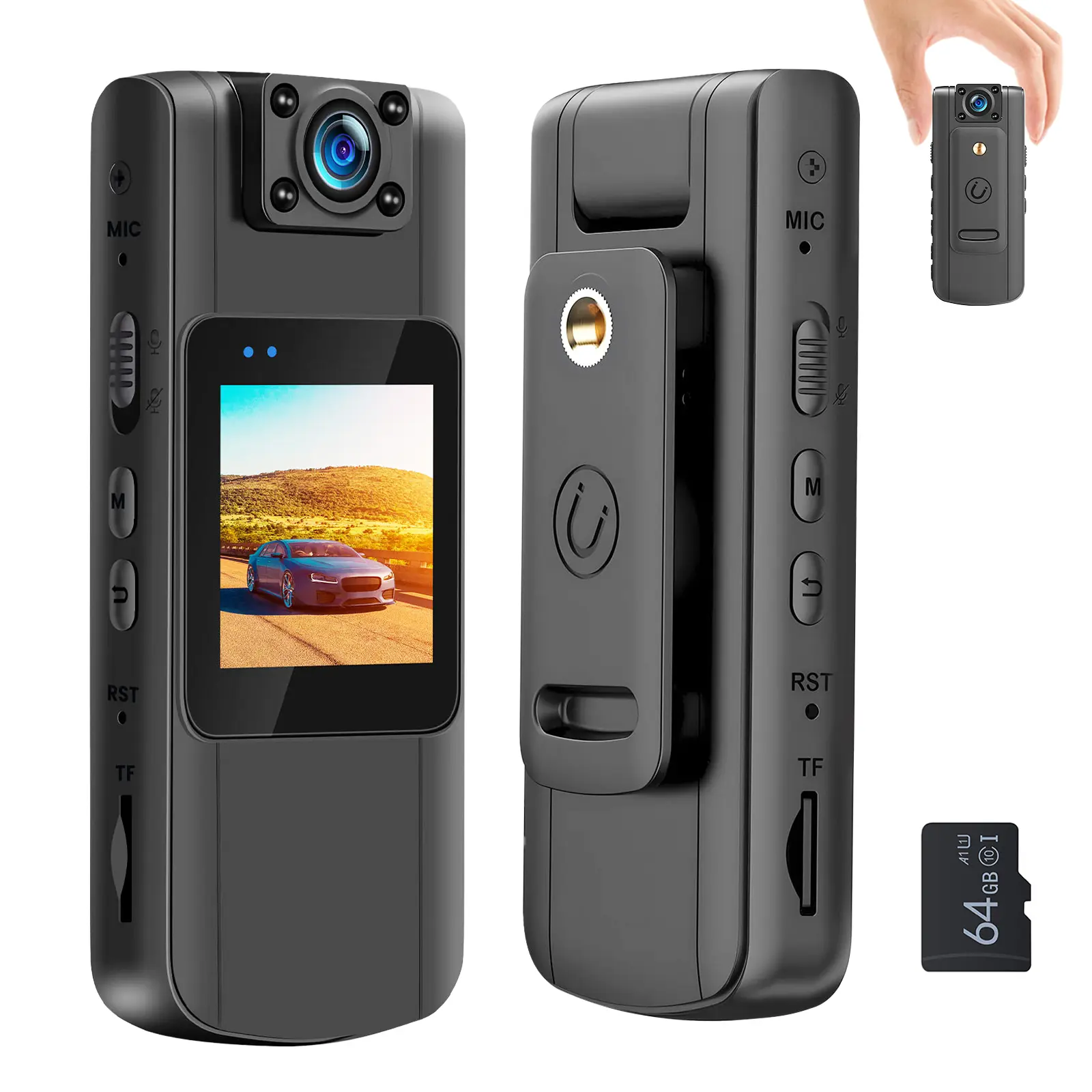 RST Portable Body Camera - 64GB Digital Camcorder with 1920*1080P LCD Button Control, 180° Rotatable Lens, 5Hrs Recording, Night Vision, Photo/Video/Audio Capture for Security, Delivery
