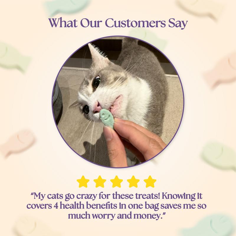 Kneady Multipurpose Functional Cat Grass Probiotic L-Lysine Fish Oil Treats for Healthy Cats - Supports Dentals, Hairballs, Gut, Skin, Coat, & Immune System - Freeze Dried Treats