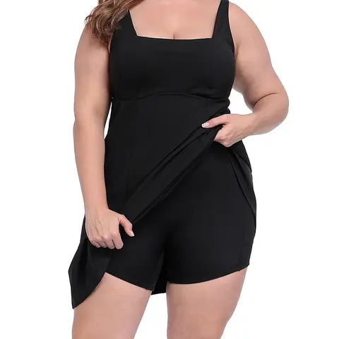 HDE Women's 16 Plus Size Active Dress - Sleeveless Square Neck Sports Apparel with Built-in Shorts, Full Coverage Bra, Breathable Sporty Chic for Tennis, Golf, Walks