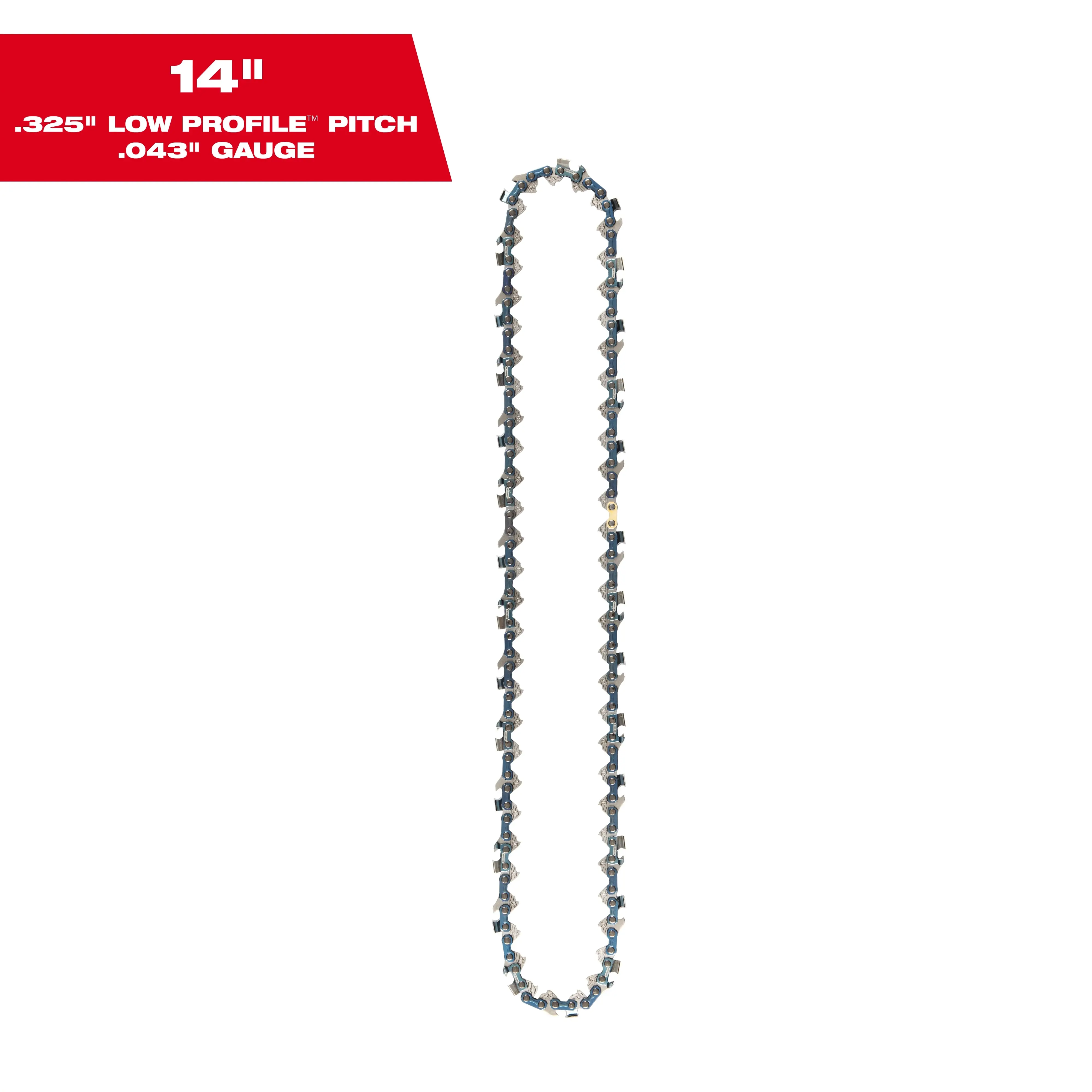 Milwaukee 14" Steel Chain Saw Chain - .325 Pitch, .043" Gauge, LOW PROFILE™ Design for Gardening, Tree Cutting Saw Use on Wood Surfaces