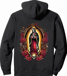Santa Muerte Saint Death Mexican Chicano Floral Pullover Hoodie