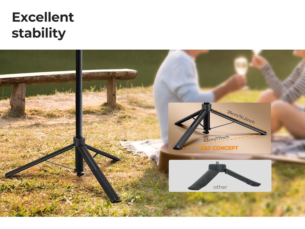 K&F CONCEPT Up to 71" Face Tracking Tripod Selfie Stick| 360° Rotation + Bluetooth Remote + Stand| 2 Fill Lights (Optional)| Black/White Textured (White Same as Black), for Travel/Live Streaming/Vloggers