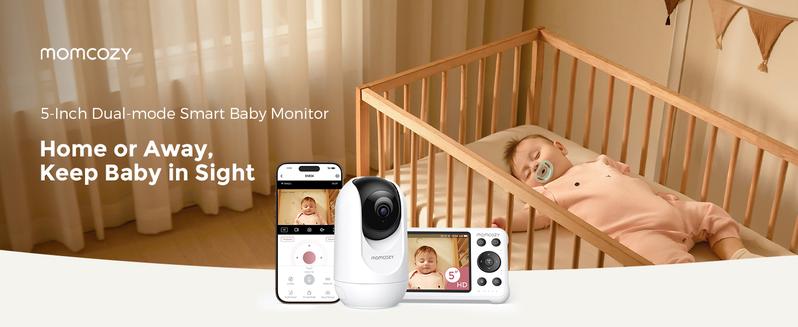 Momcozy Smart WiFi Baby Monitor with Camera and Audio, 5" 1080P Screen with Wall Mount, Motion & Cry Detection, Safe Fence, Clear Night Vision, 5000mAh Battery, 2-Way Talk, Photo & Video Recording