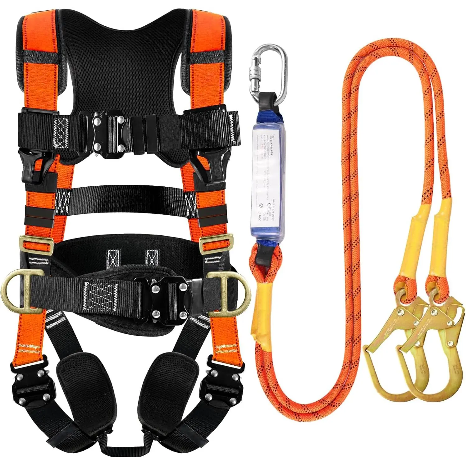Safety Harness Fall Protection - Roofing Harness Kit Men Full Body Construction Harness with Lanyard for Work Upgrade 4 Quick Buckles Orange,camping essentials
