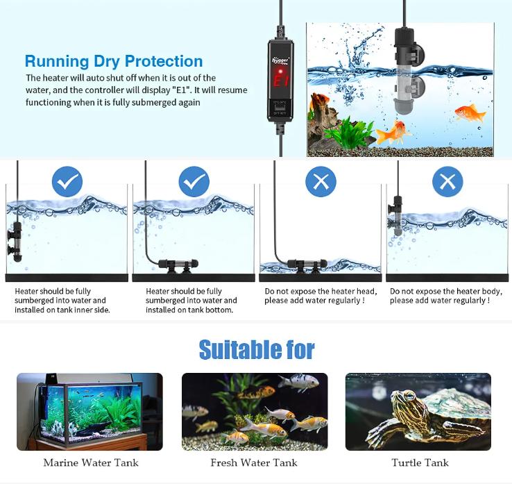 hygger Small Aquarium Betta Heater, Submersible Fish Tank Heater 50W with LED Digital Display, Suitable for Marine Saltwater and Freshwater up to 5/10/16/26 Gallon